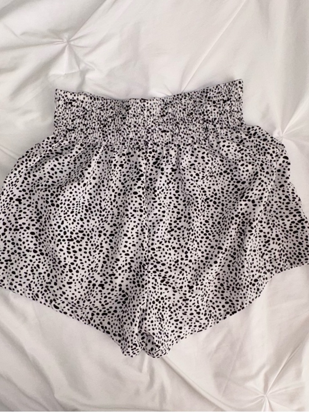 SHEIN White High-Waist Smocked Dalmatian Print Shorts